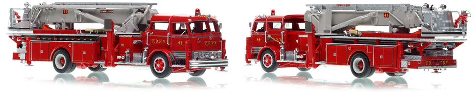 FDNY's Mack C Tower Ladder 44 scale model is hand-crafted and intricately detailed.