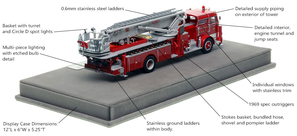 Specs and Features of FDNY's 1969 Mack C/Eaton Tower Ladder 44 scale model