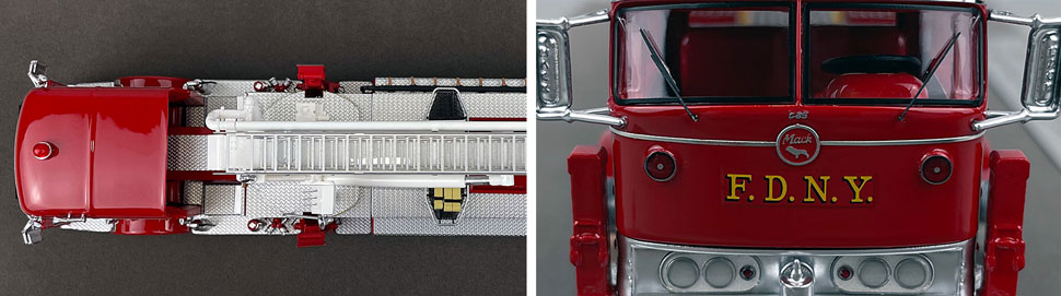 Close up images 13-14 of FDNY 1966 Mack C/Eaton Tower Ladder 127 scale model