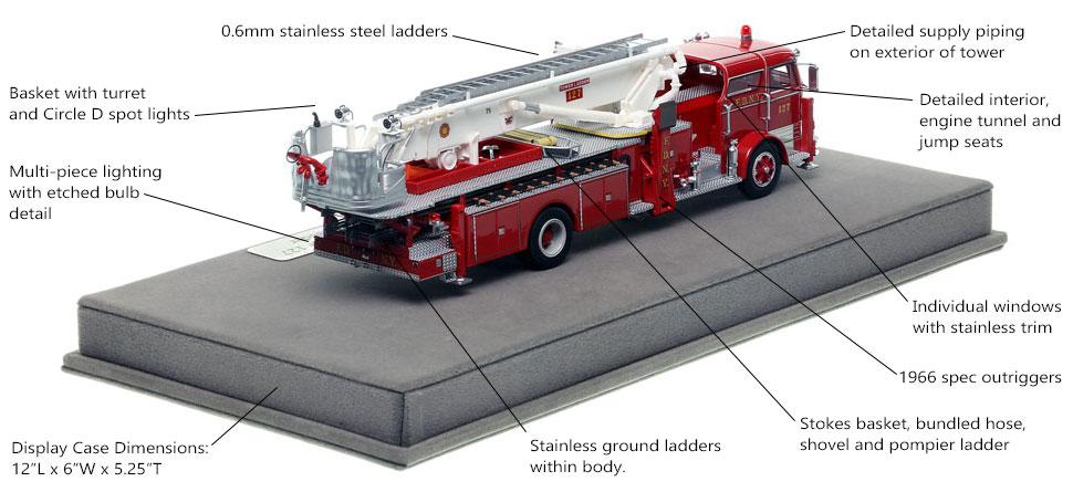 Specs and Features of FDNY's 1966 Mack C/Eaton Tower Ladder 127 scale model