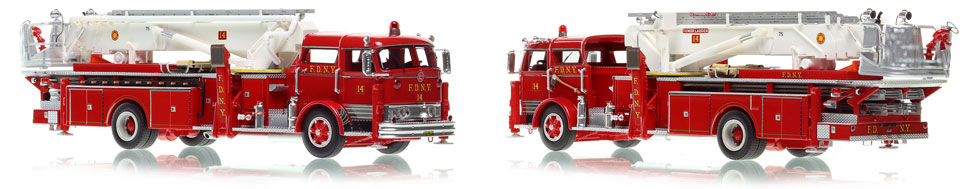 The first museum grade scale model of the 1966 Mack C/Eaton 75' Tower Ladder 14