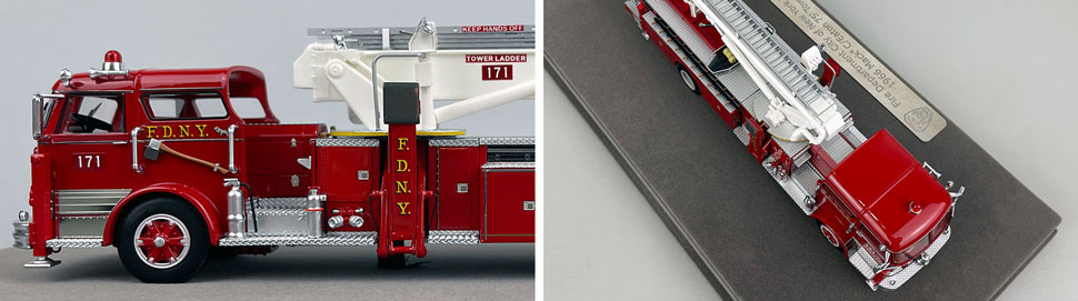 Close up images 5-6 of FDNY 1966 Mack C/Eaton Tower Ladder 171 scale model