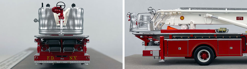 Close up images 9-10 of FDNY 1966 Mack C/Eaton Tower Ladder 171 scale model