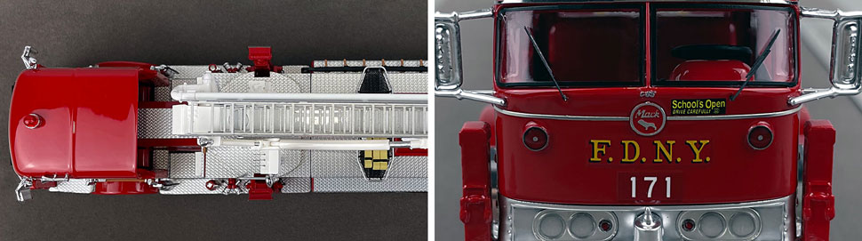 Close up images 13-14 of FDNY 1966 Mack C/Eaton Tower Ladder 171 scale model