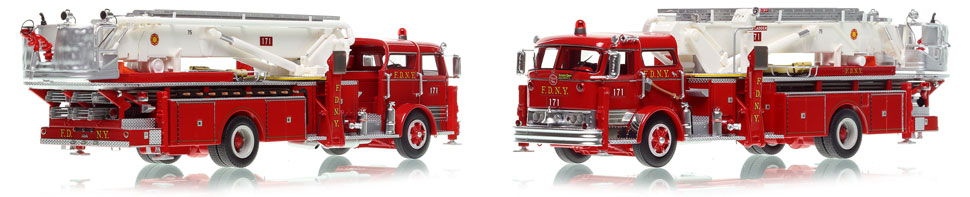 FDNY's Mack C Tower Ladder 171 scale model is hand-crafted and intricately detailed.