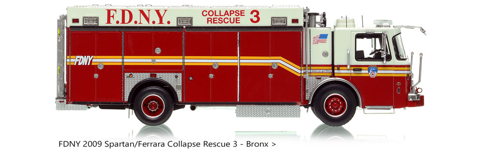 1:50 scale model of FDNY's 2009 Collapse Rescue 3 in the Bronx