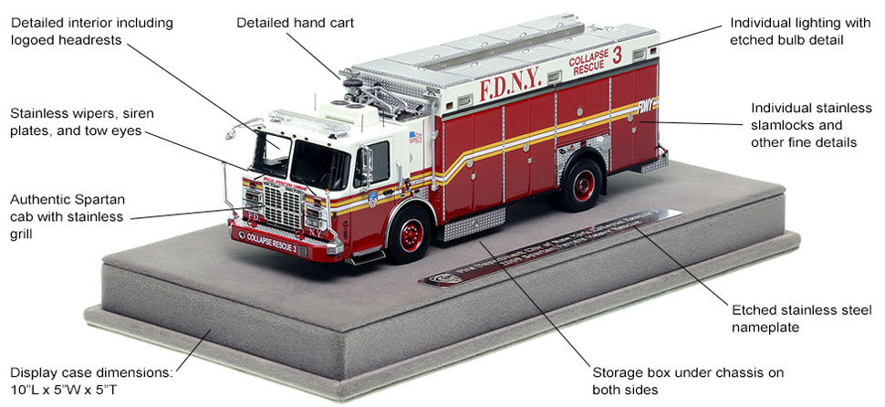 Features and Specs of FDNY's 2009 Spartan Collapse Rescue 3 scale model