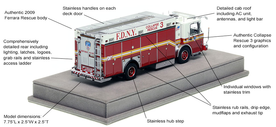 Specs and Features of FDNY's 2009 Spartan Collapse Rescue 3 scale model