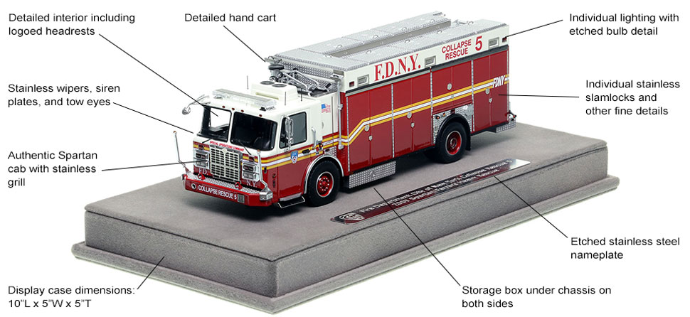 Features and Specs of FDNY's 2009 Spartan Collapse Rescue 5 scale model