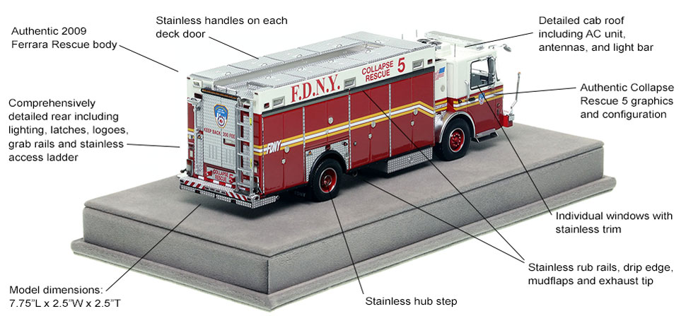 Specs and Features of FDNY's 2009 Spartan Collapse Rescue 5 scale model