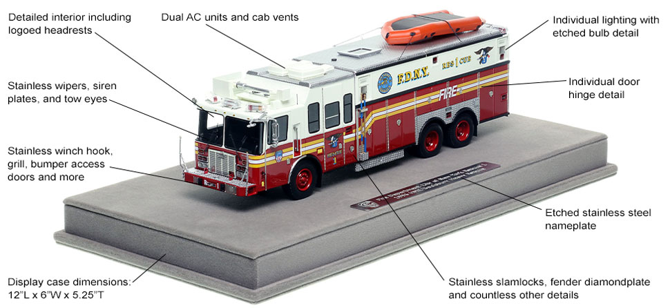 Features and Specs of FDNY's 1996 HME Rescue 1 scale model