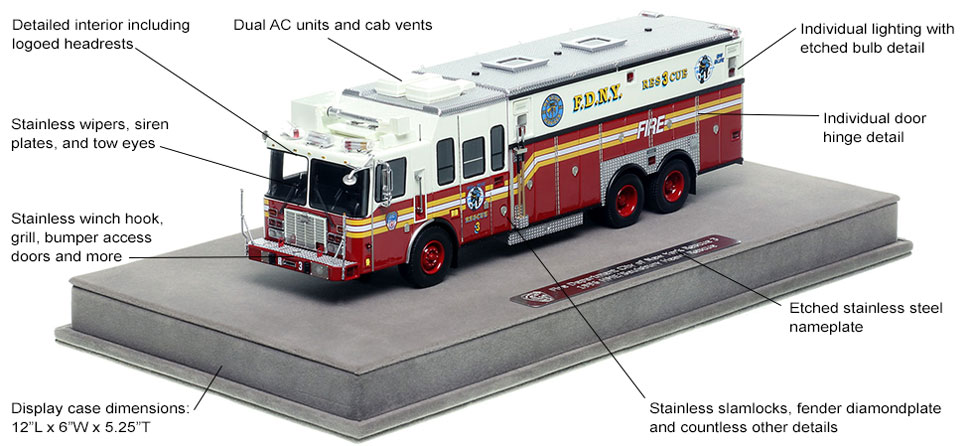 Features and Specs of FDNY's 1996 HME Rescue 3 scale model