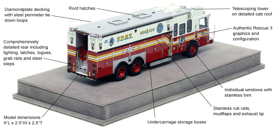 Specs and Features of FDNY's 1996 HME Rescue 3 scale model