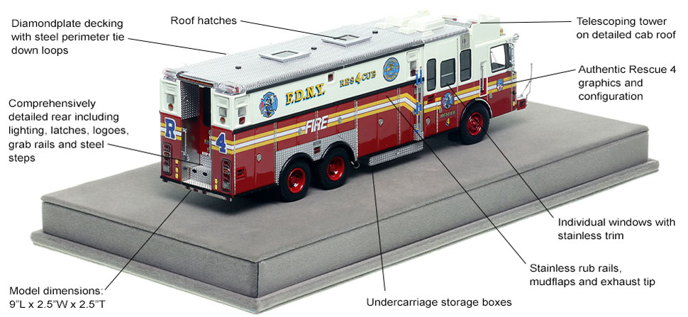 Specs and Features of FDNY's 1996 HME Rescue 4 scale model