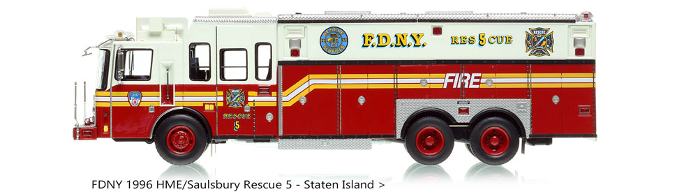 1:50 scale model of FDNY's 1996 Rescue 5  in Staten Island