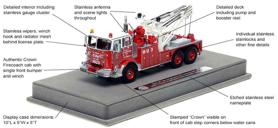 Features and Specs of the City of Los Angeles 1967 Crown Firecoach Heavy Utility 3 scale model