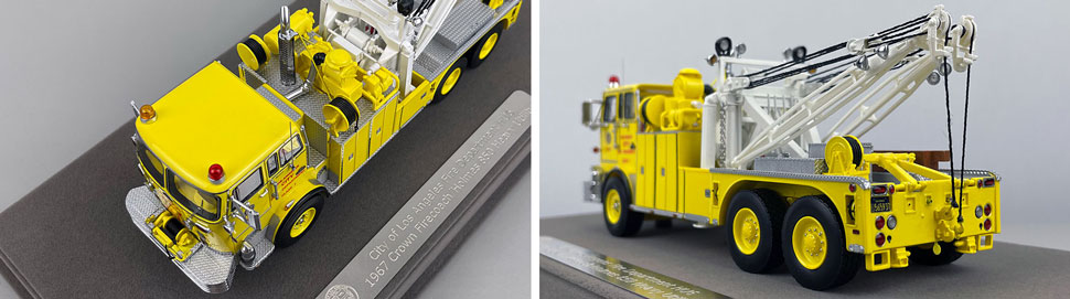 Closeup pictures 7-8 of the City of Los Angeles Fire Department 1967 Crown Firecoach Heavy Utility 6 in yellow scale model