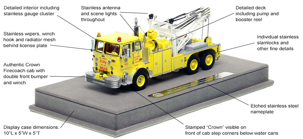 Features and Specs of the City of Los Angeles 1967 Crown Firecoach Heavy Utility 6 scale model