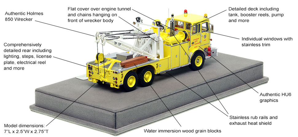Specs and Features of the City of Los Angeles Crown Firecoach Heavy Utility 6 scale model
