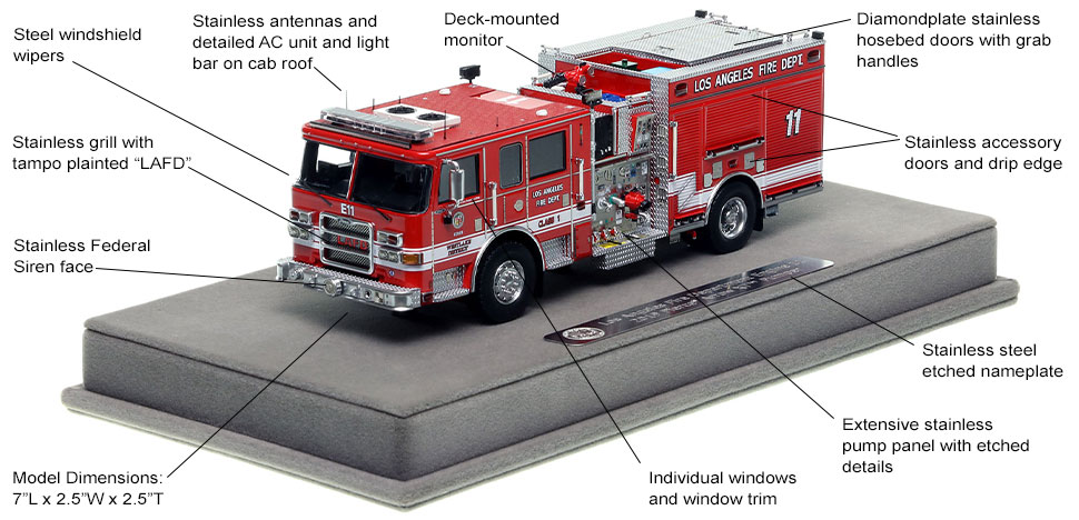 Features and Specs of the City of Los Angeles Pierce Engine 11 scale model