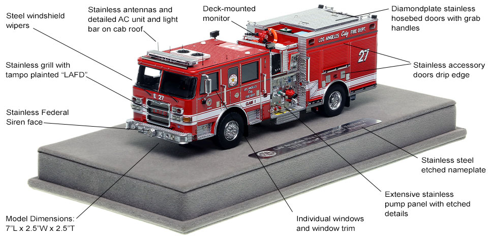 Features and Specs of the City of Los Angeles Pierce Engine 27 scale model