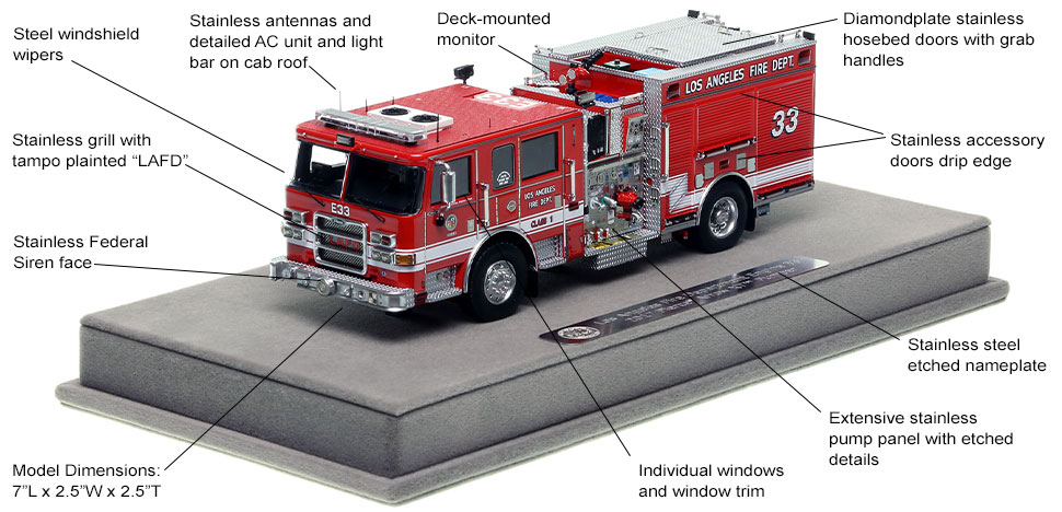 Features and Specs of the City of Los Angeles Pierce Engine 33 scale model