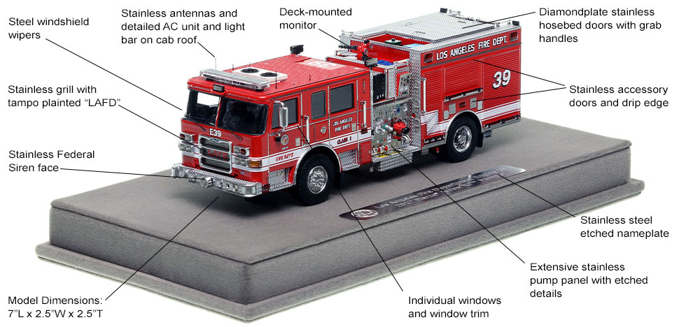 Features and Specs of the City of Los Angeles Pierce Engine 39 scale model