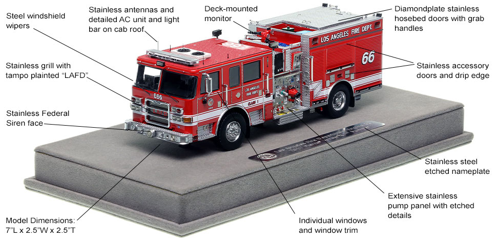 Features and Specs of the City of Los Angeles Pierce Engine 66 scale model
