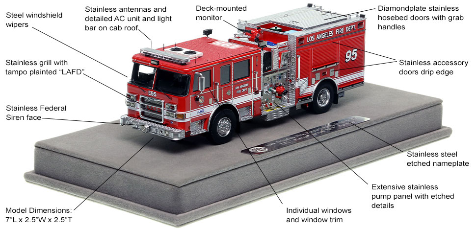 Features and Specs of the City of Los Angeles Pierce Engine 95 scale model