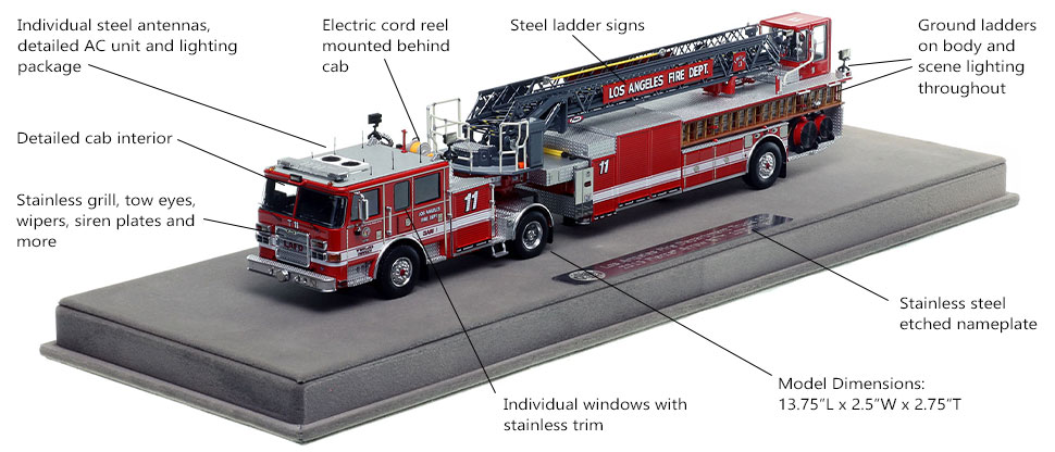 Features and Specs of the City of Los Angeles Pierce Truck 11 scale model