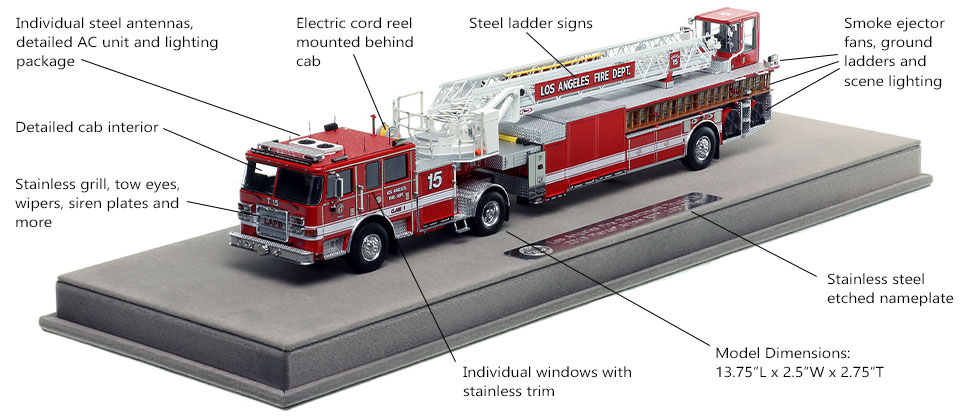 Features and Specs of the City of Los Angeles Pierce Truck 15 scale model