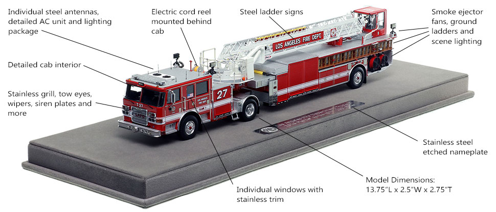 Features and Specs of the City of Los Angeles Pierce Truck 27 scale model