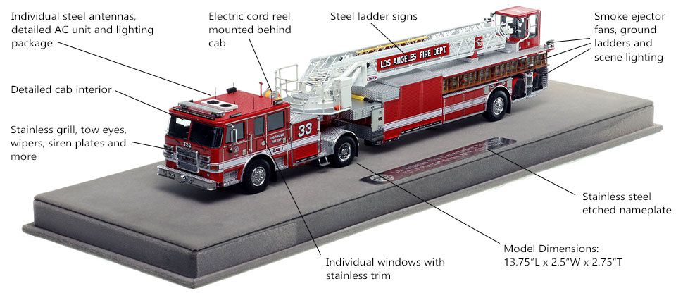 Features and Specs of the City of Los Angeles Pierce Truck 33 scale model