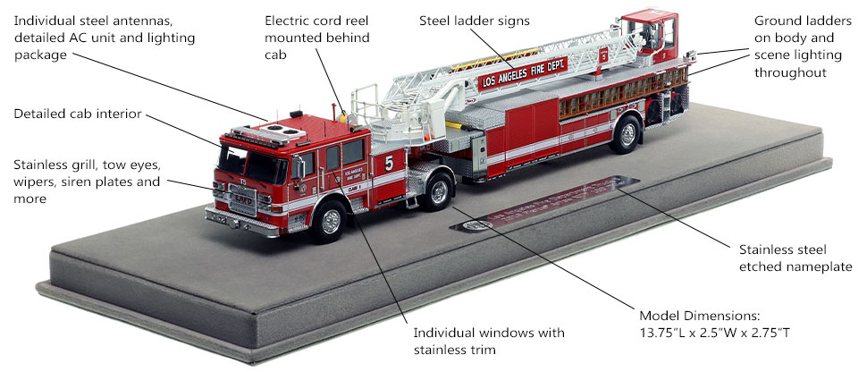 Features and Specs of the City of Los Angeles Pierce Truck 5 scale model