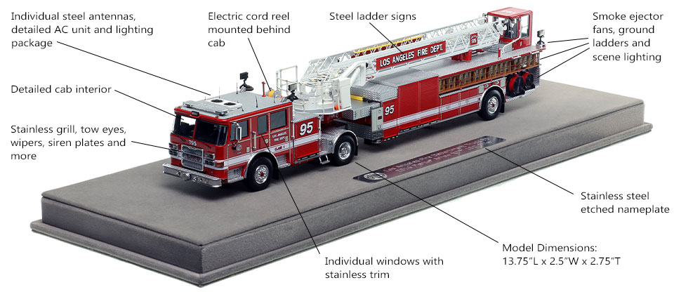 Features and Specs of the City of Los Angeles Pierce Truck 95 scale model