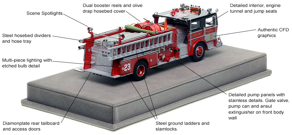 Specs and features of Chicago's 1973 Ward LaFrance Engine Co. 23 scale model