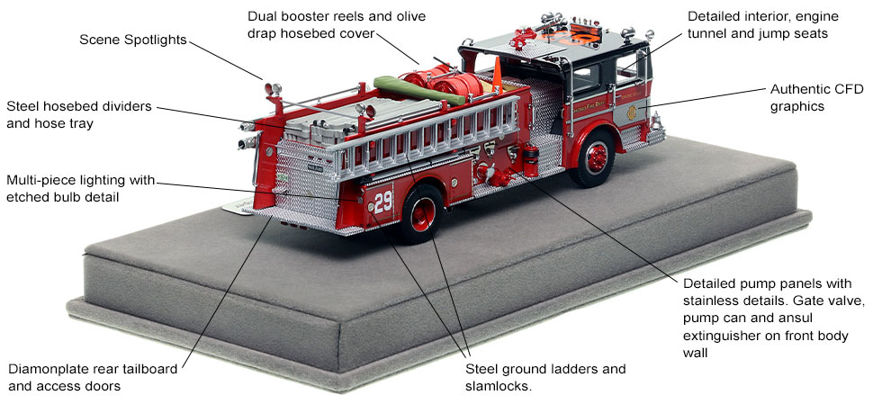 Specs and features of Chicago's 1973 Ward LaFrance Engine Co. 29 scale model