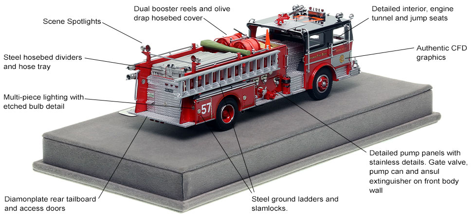 Specs and features of Chicago's 1973 Ward LaFrance Engine Co. 57 scale model