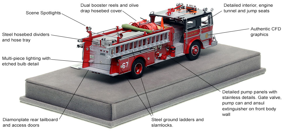 Specs and features of Chicago's 1973 Ward LaFrance Engine Co. 67 scale model