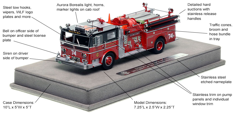 Features and Specs of Chicago's 1973 Ward LaFrance Engine Co. 74 scale model