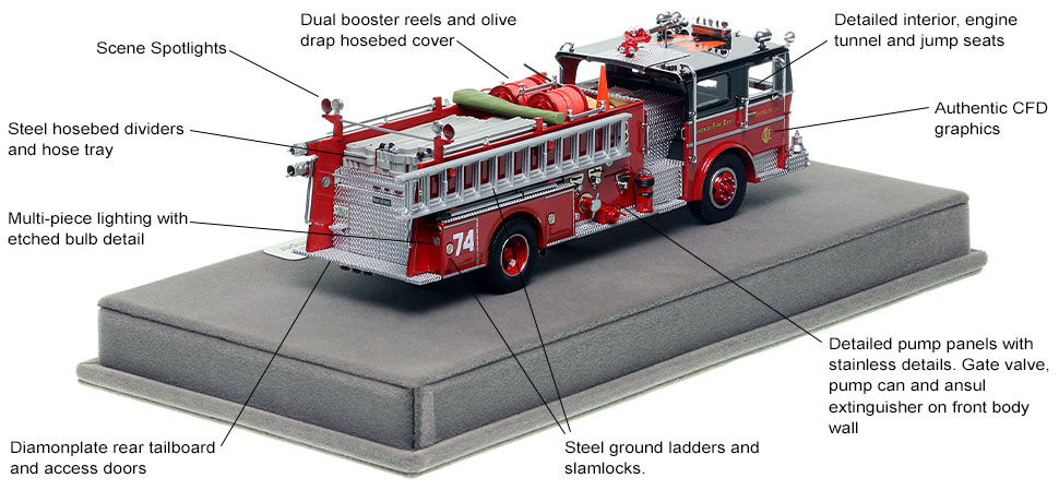 Specs and features of Chicago's 1973 Ward LaFrance Engine Co. 74 scale model