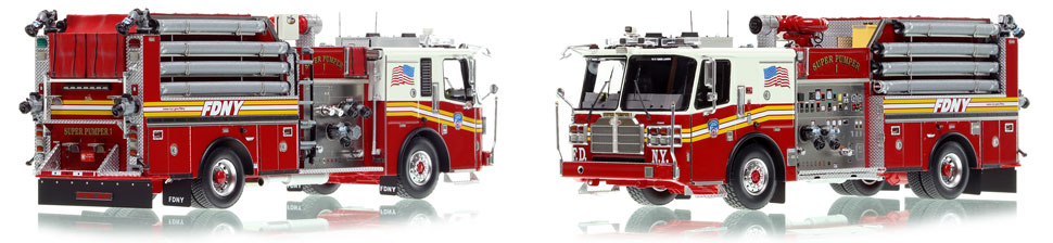 FDNY's Ferrara Super Pumper 1 scale model is hand-crafted and intricately detailed.