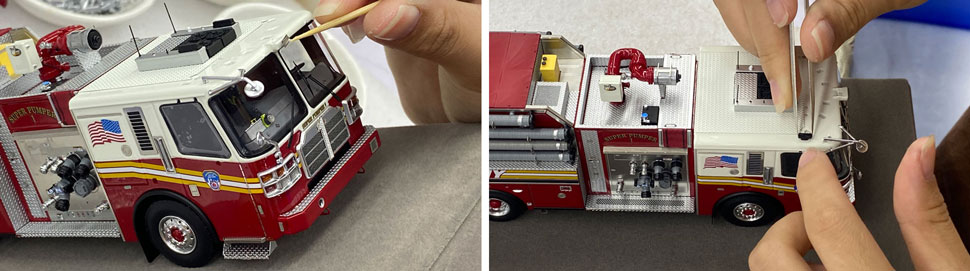 FDNY 2020 Ferrara Super Pumper 1 scale model assembly line pictures 13-14