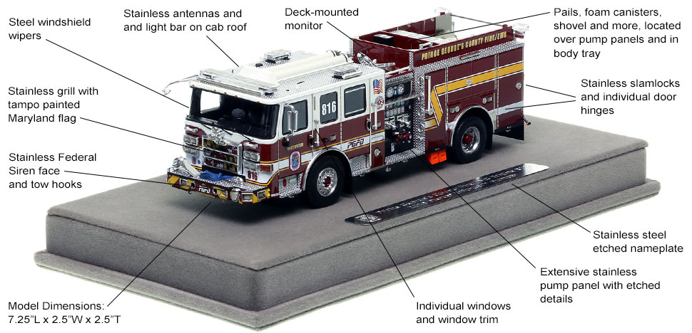 Features and Specs of the PGFD Pierce Engine 16 scale model