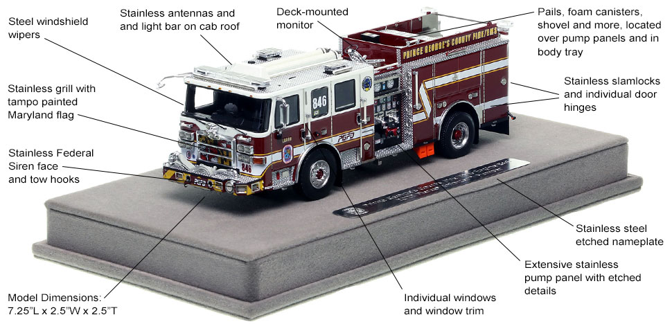 Features and Specs of the PGFD Pierce Engine 46 scale model