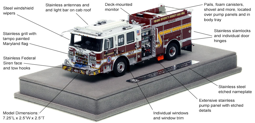 Features and Specs of the PGFD Pierce Engine 47 scale model