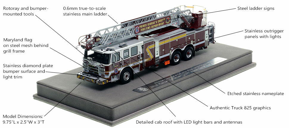 Features and Specs of the PGFD Pierce Truck 25 scale model