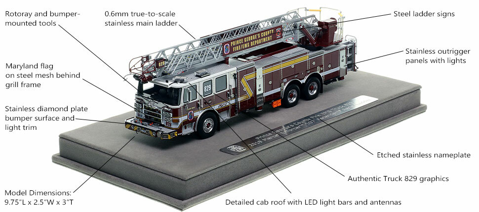 Features and Specs of the PGFD Pierce Truck 29 scale model