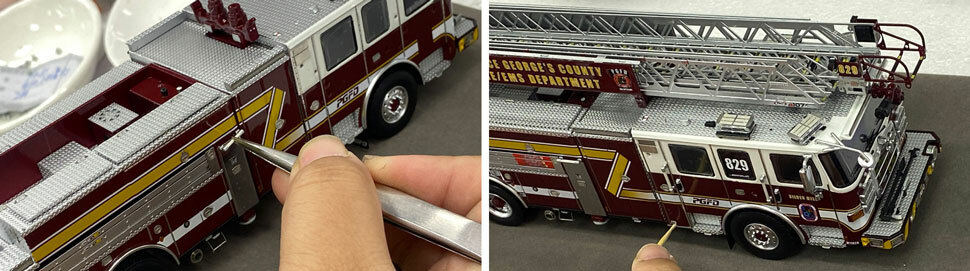 Assembly pictures 7-8 of the PGFD Pierce Enforcer 107' Ascendant Ladders