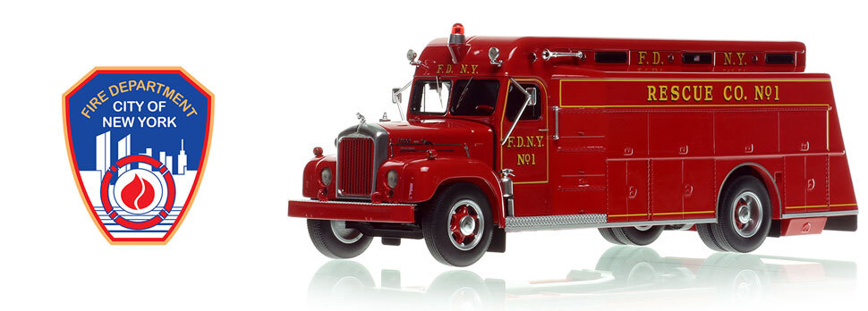 The first museum grade scale model of the FDNY 1959 Mack B/Gerstenslager Rescue 1